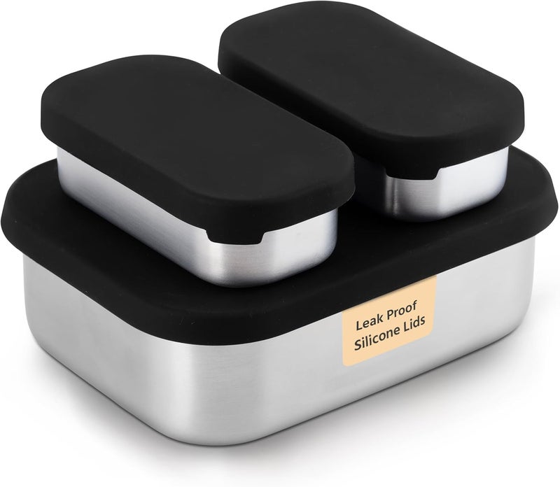 Modaniam Leak proof Stainless Steel Lunch Box| Stainless Steel bento box | Metal Lunch Containers| Sandwich ,Snacks container| Meal prep| Metal lunch box| Korean Lunch Box| Black|SMall 27 Oz+ 2*6.5Oz - Image 1